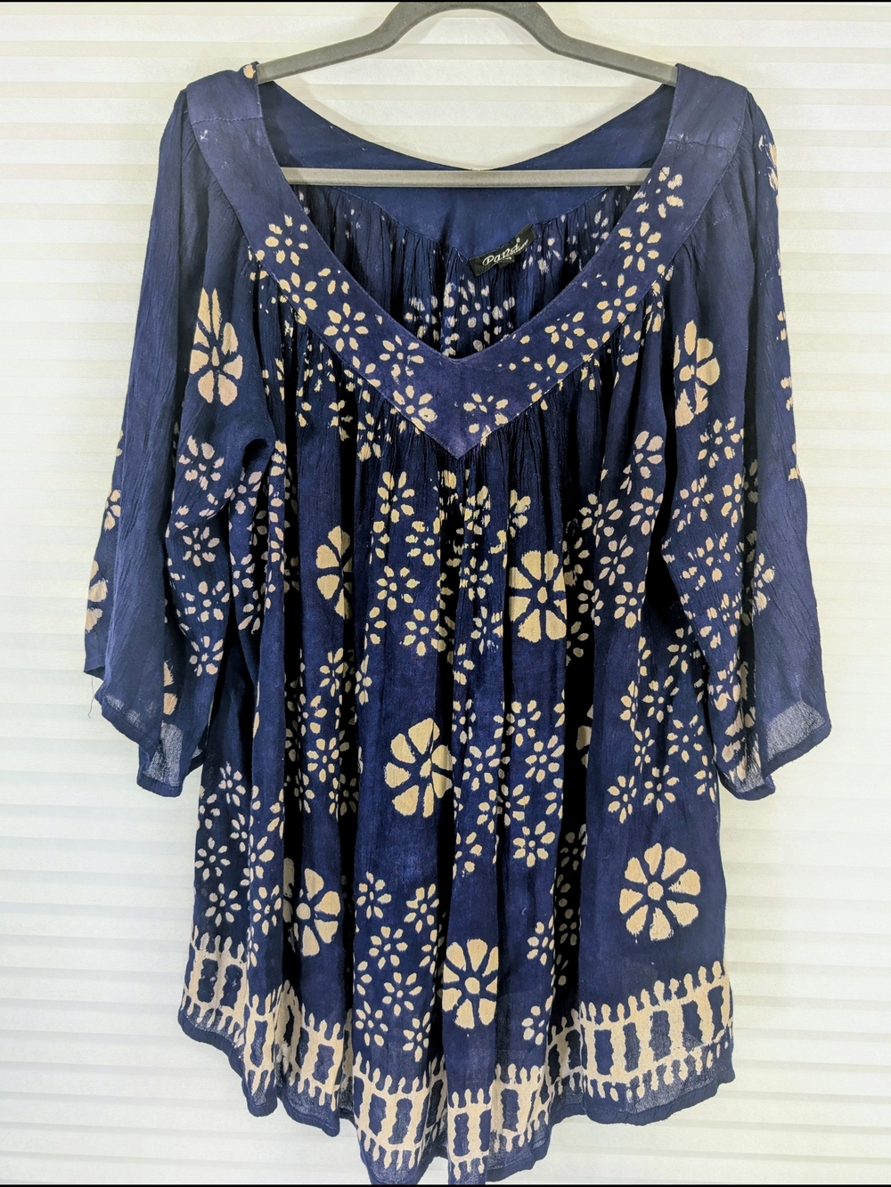 Papa Vancouver Navy Floral Tunic Top One Size Whimsigoth Boho 100% Rayon